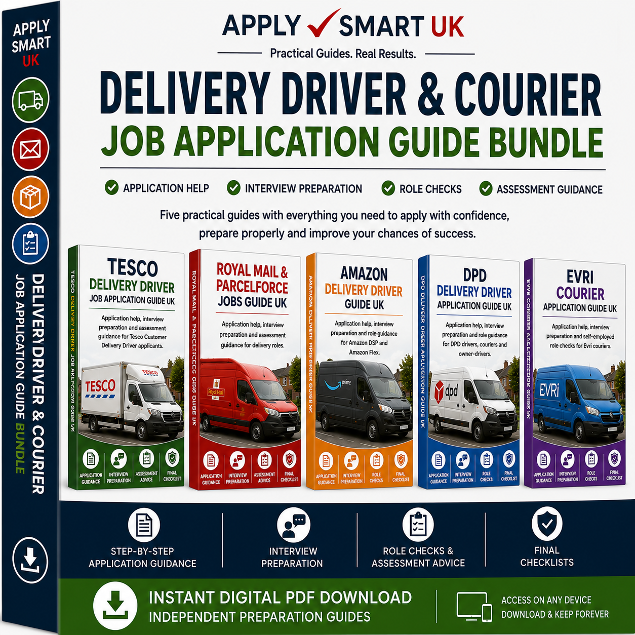 Delivery job application bundle UK digital guide cover by Apply Smart UK